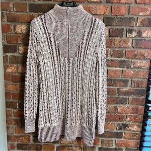 Soft Surroundings womens 1/4 zip cable knit wool blend sweater red/cream medium